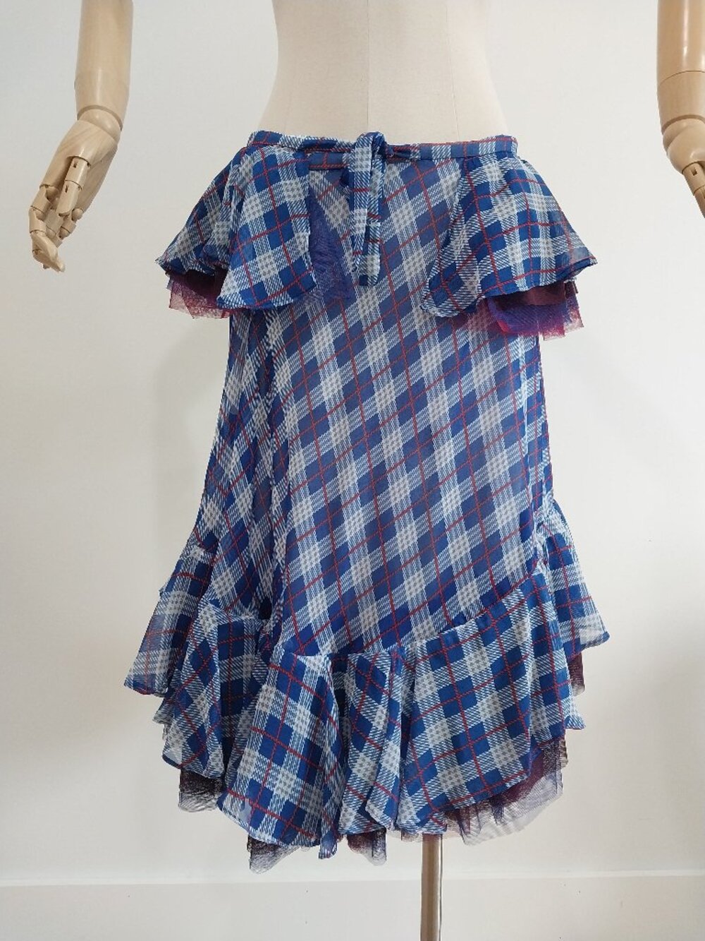 Chiffon Tartan and Tulle Midi Skirt